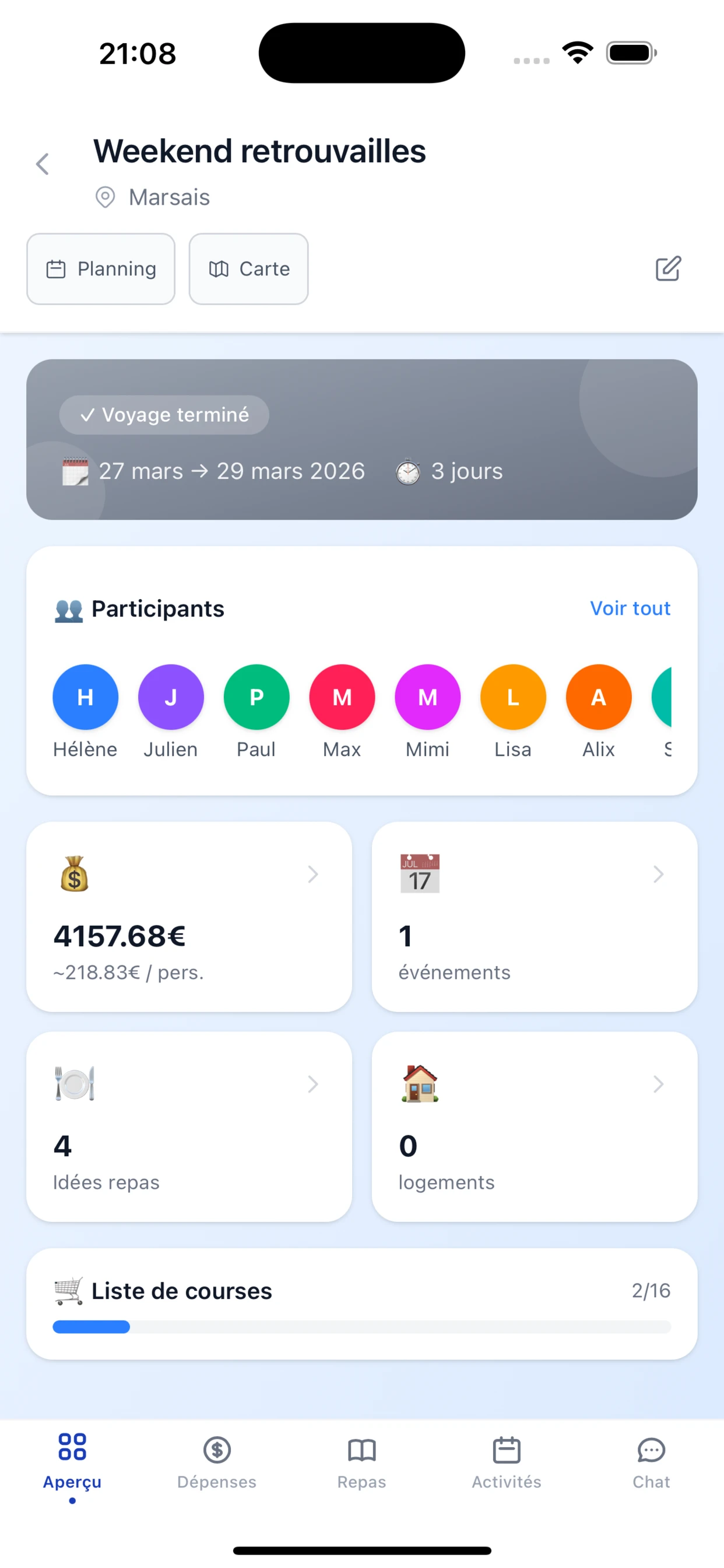 Voyage de groupe simplifié
